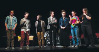 The cast of Now What? (l to r) Aidan Adrain, Isaiah Kafrissen, Maddie Field-Green, Meaghan Brackenbury, Sarah Noonan, Bridie Kafrissen, and Morgan MacDonald